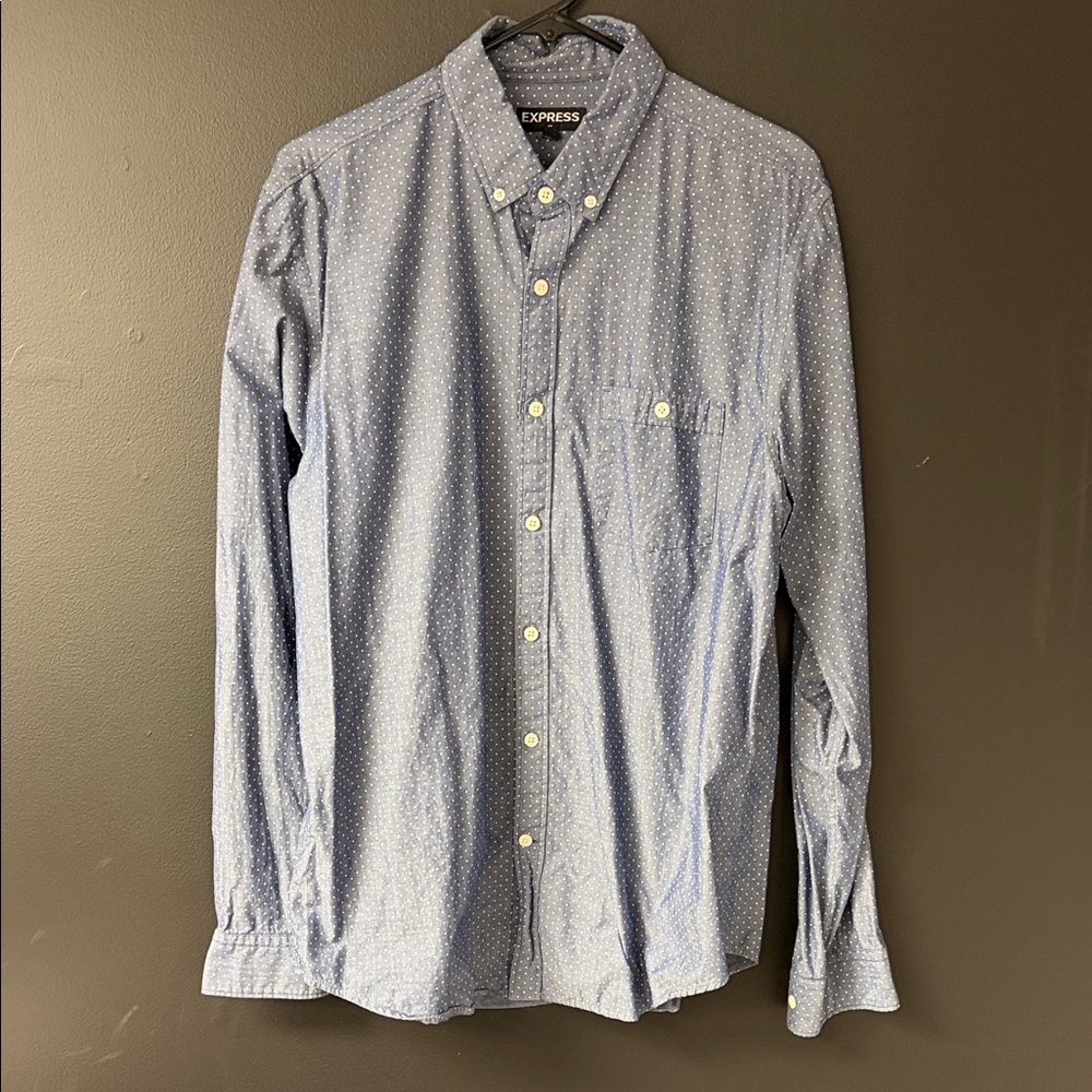 Express Men's Patterned Blue Casual Shirt